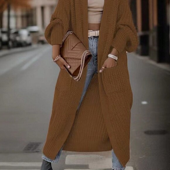 Camel Casual Womens Plus Dual Pocket Drop Shoulder Duster Cardigan - Picture 5 of 5